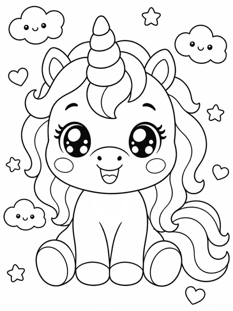 Coloriage licorne kawaii