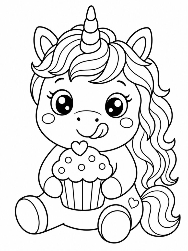 Coloriage licorne et muffin