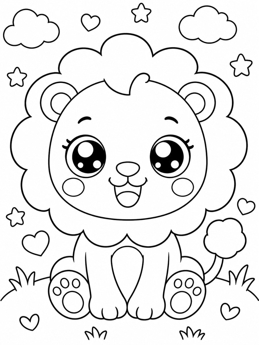 Coloriage lion kawaii