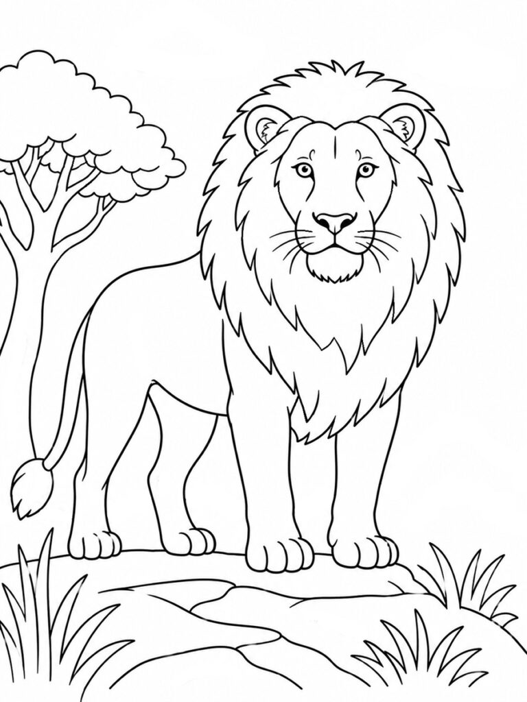 Coloriage lion réaliste