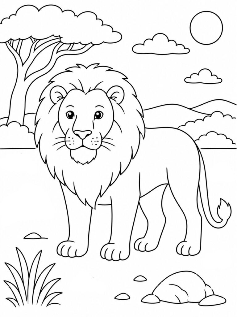 Coloriage lion savane
