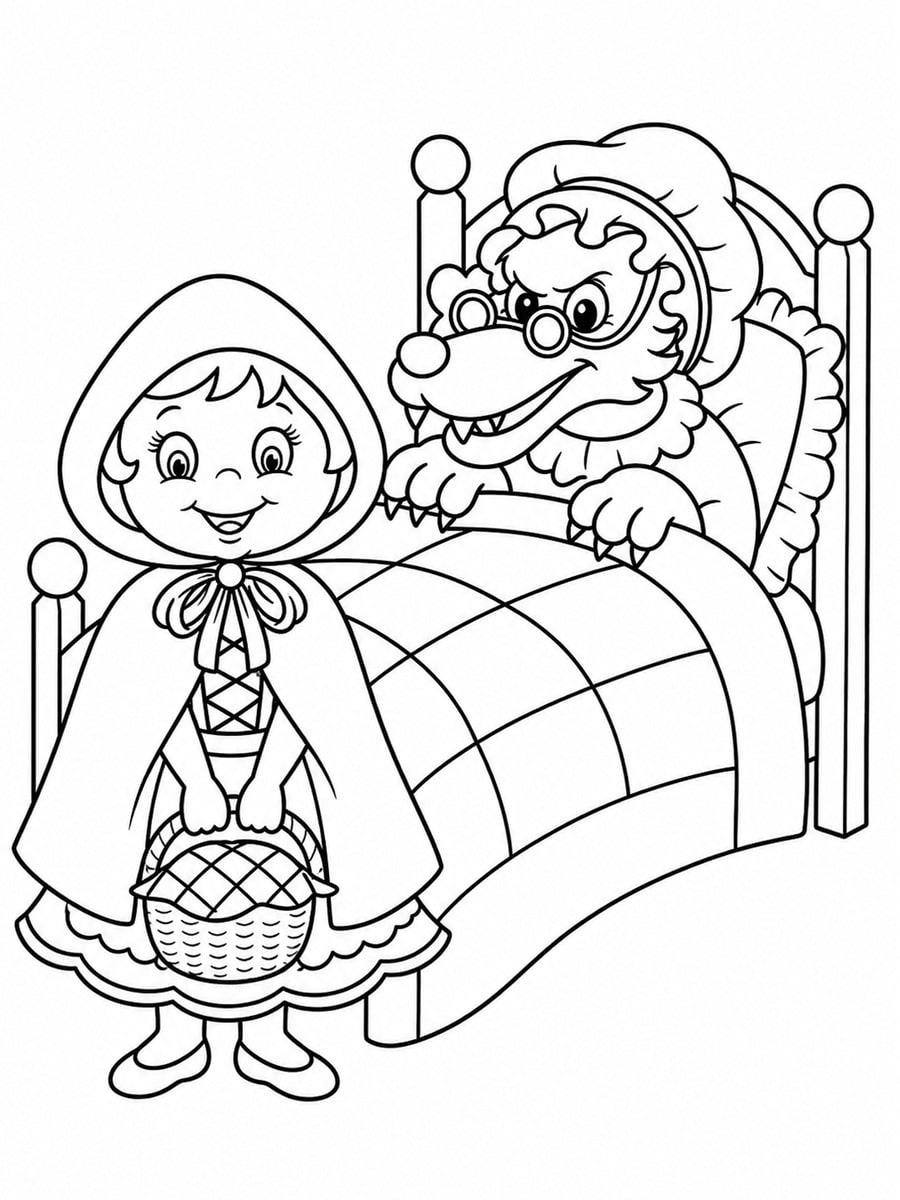 Coloriage loup et Chaperon rouge