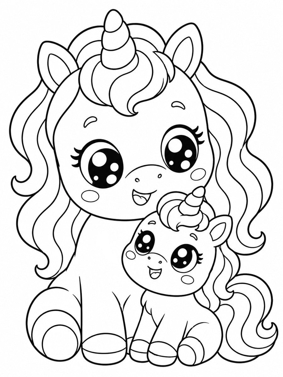 Coloriage licorne avec son bébé