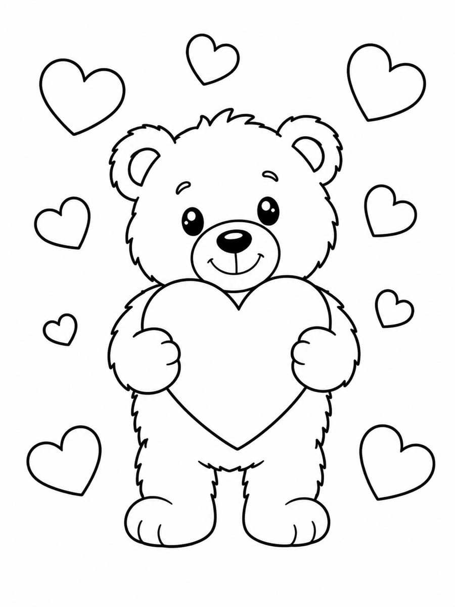 Coloriage ours avec cœur