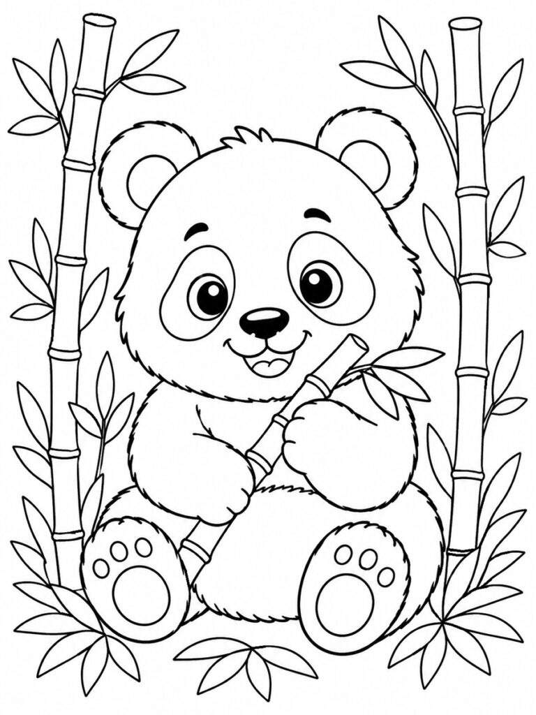 Coloriage panda et bambou