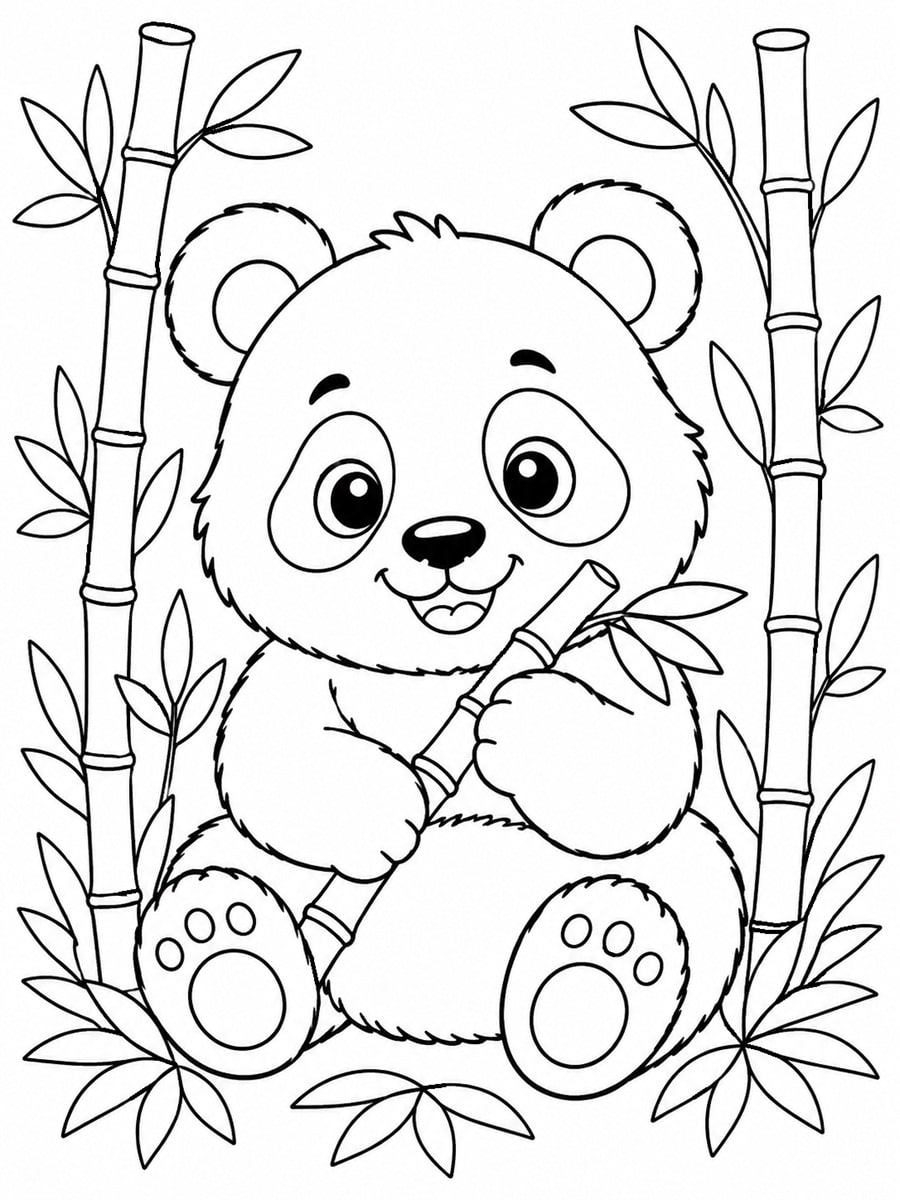 Coloriage panda et bambou