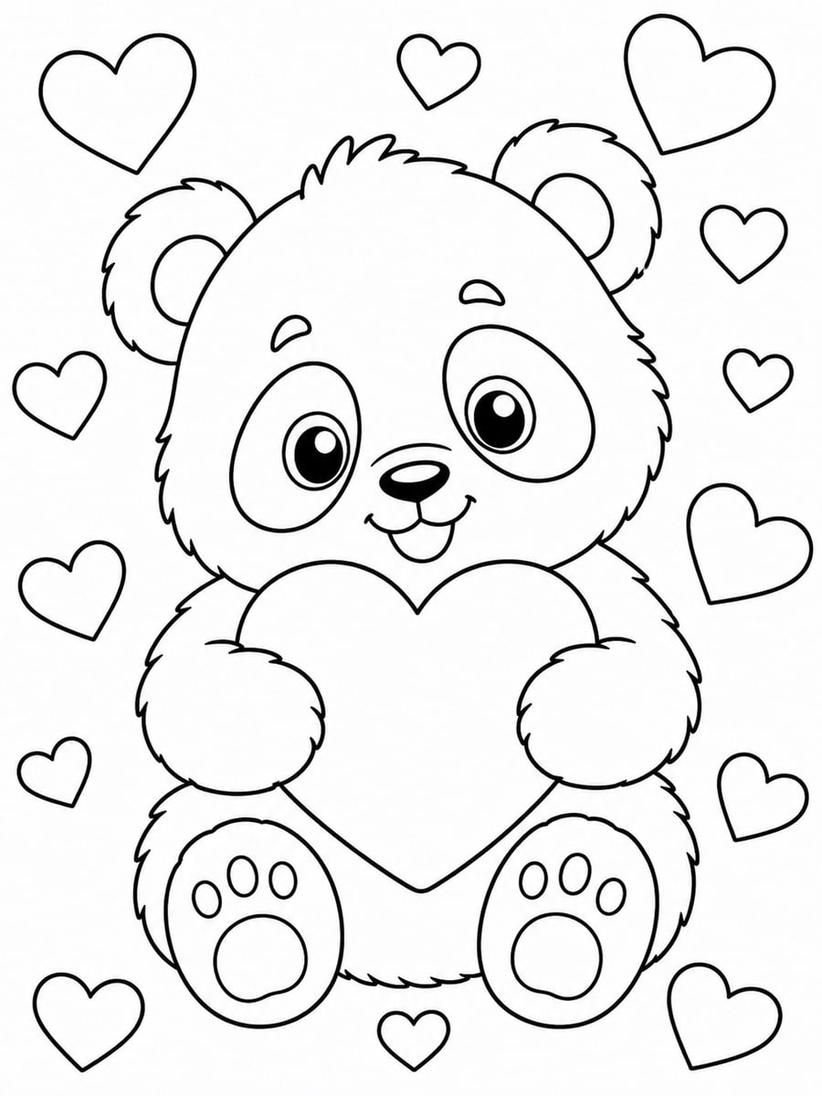 Coloriage panda cœur