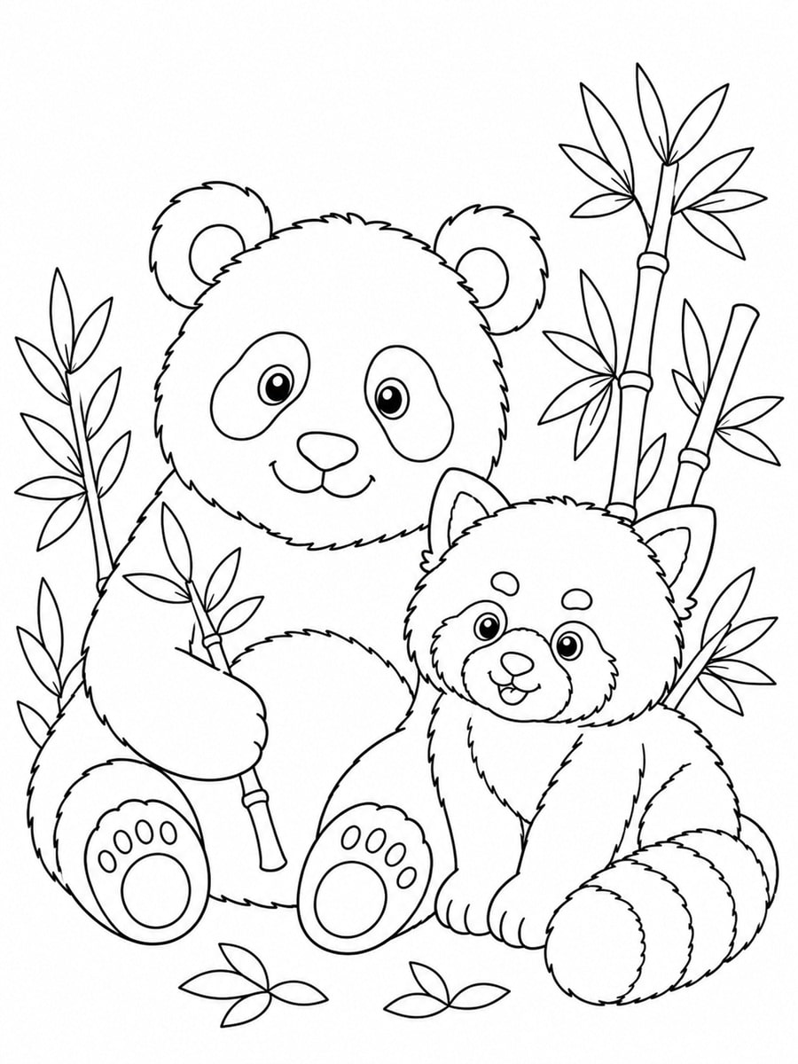 Coloriage panda et panda roux