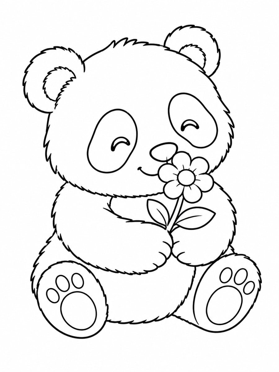 Coloriage panda fleur