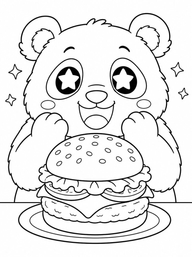 Coloriage panda et hamburger