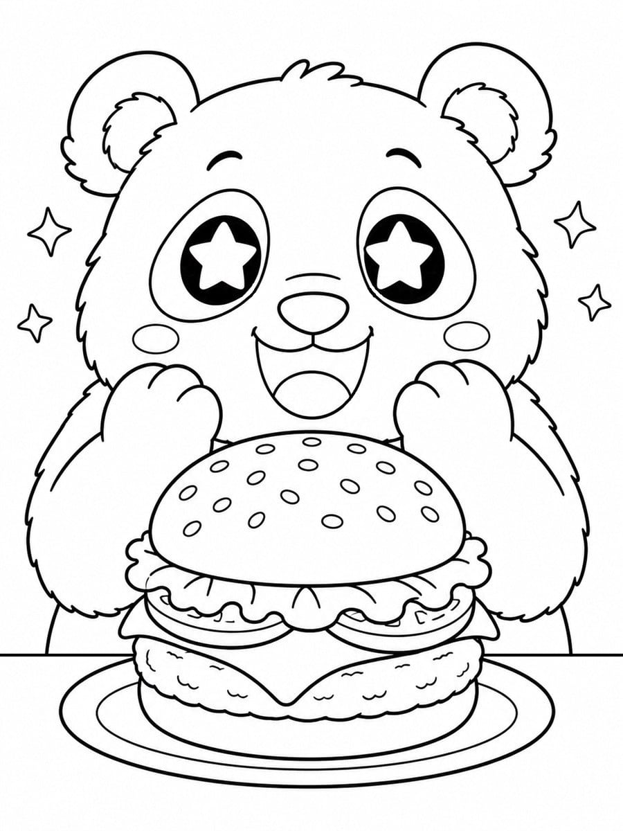 Coloriage panda et hamburger