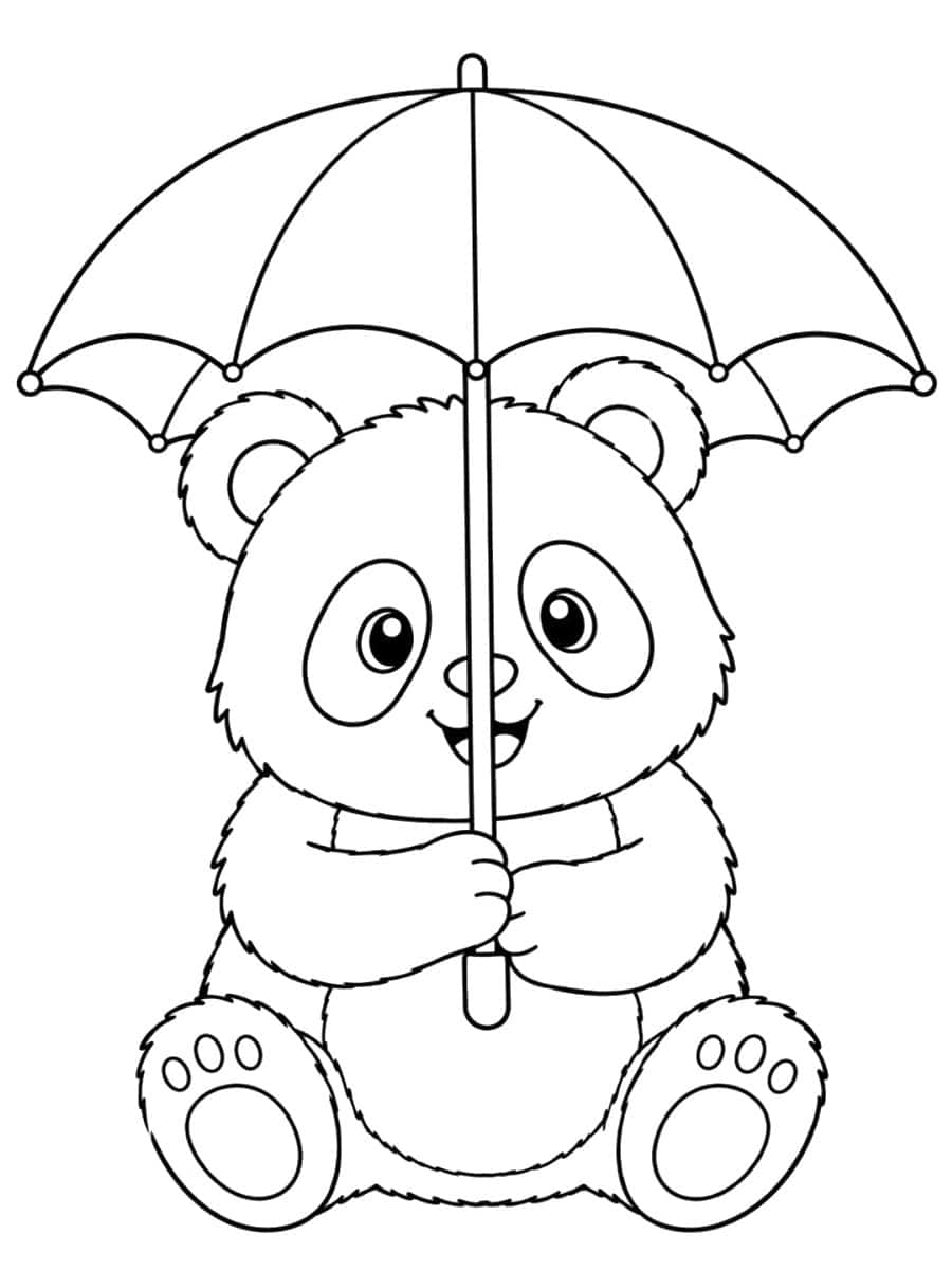 Coloriage panda et parapluie