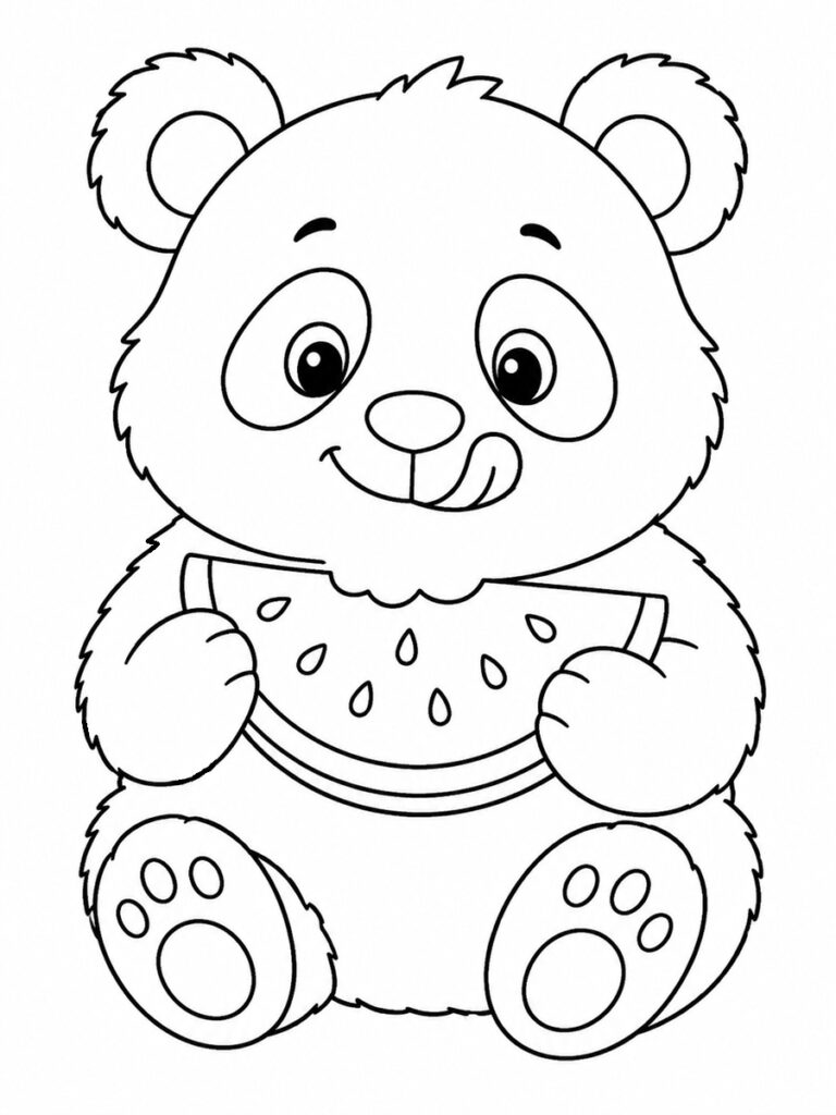 Panda et pastèque Coloriage panda et pastèque