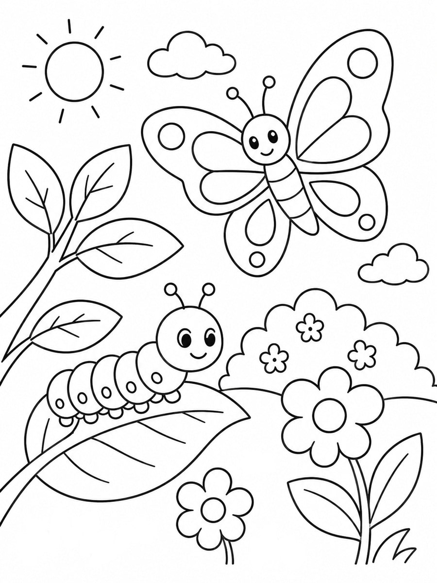 Coloriage papillon et chenille