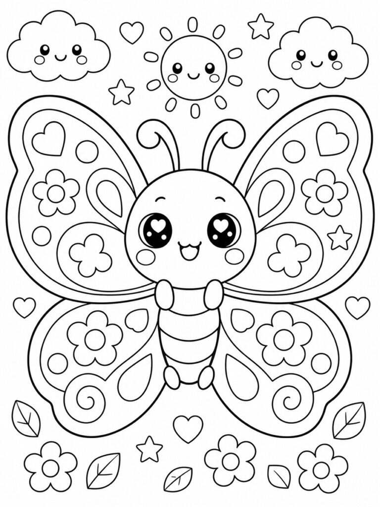 Papillon kawaii Coloriage papillon kawaii