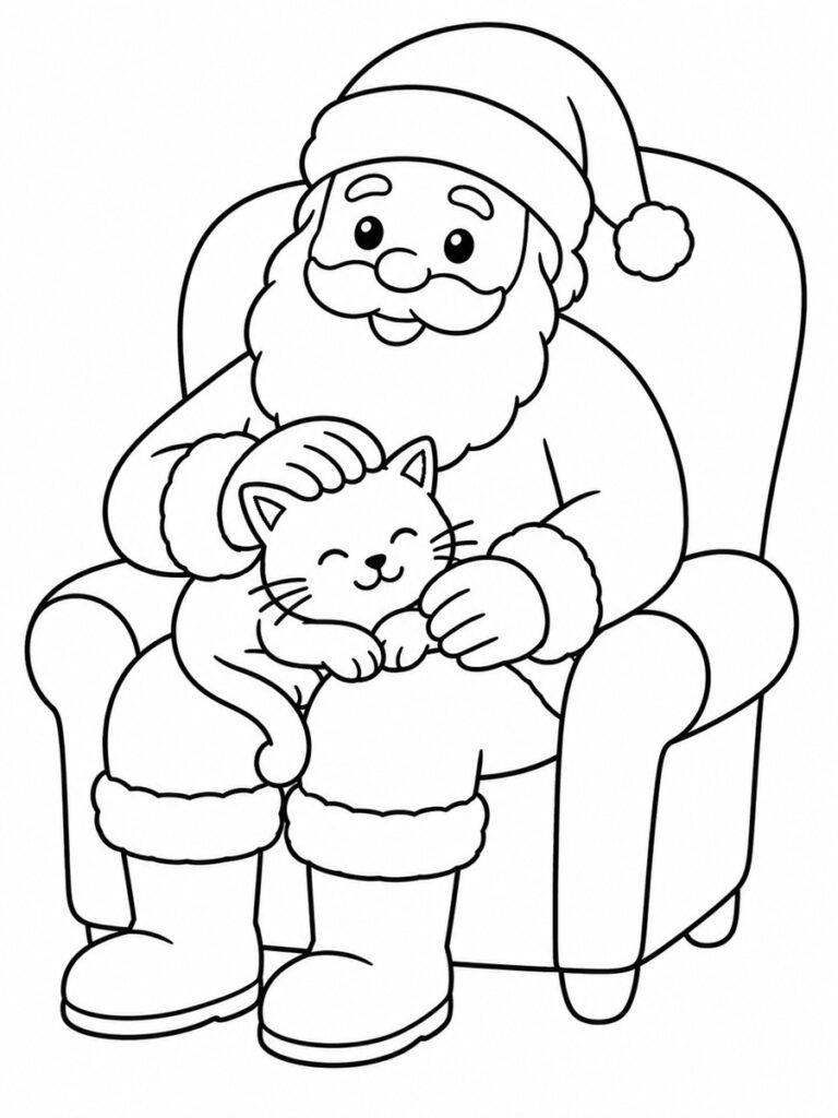 Coloriage chat Père Noël