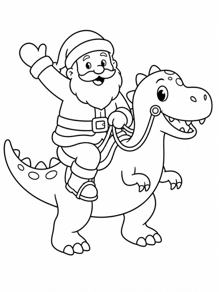 Père-Noël et dinosaure Coloriage Père-Noël dinosaure
