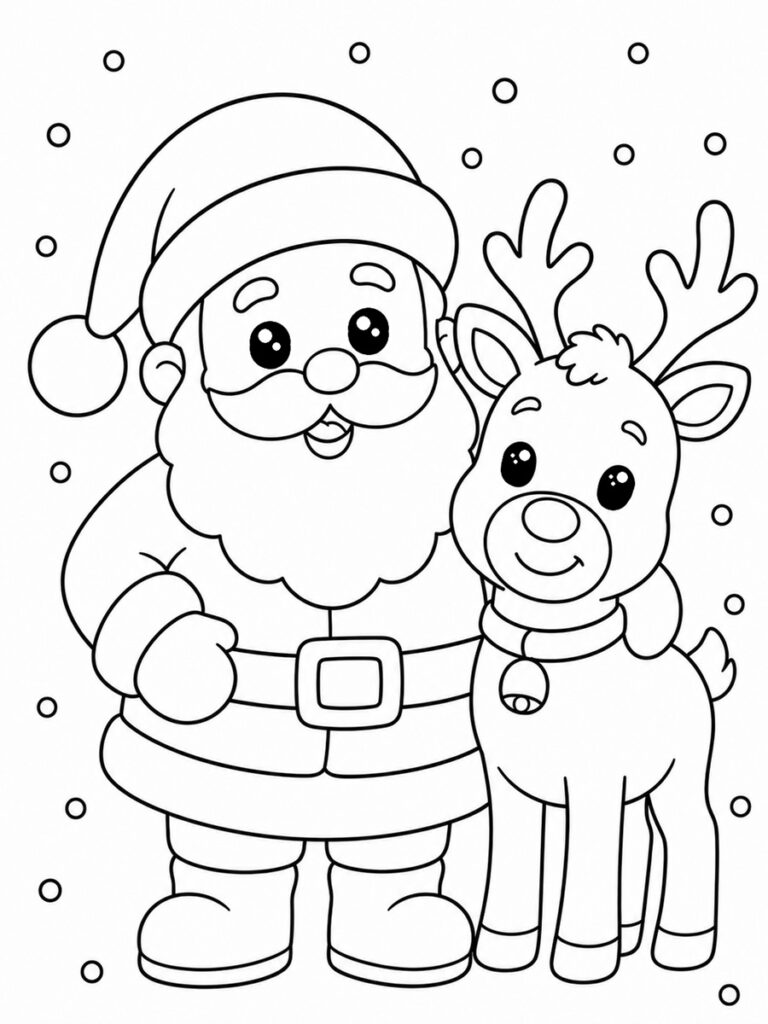 Père-Noël et renne Coloriage Père-Noël et renne