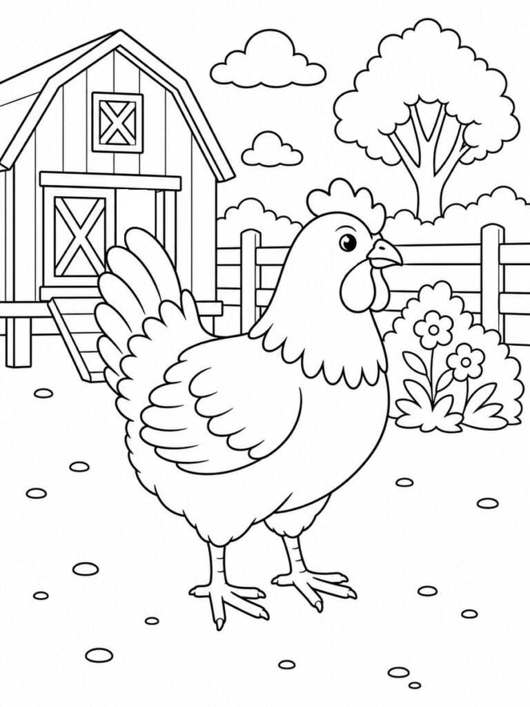Coloriage poule de ferme