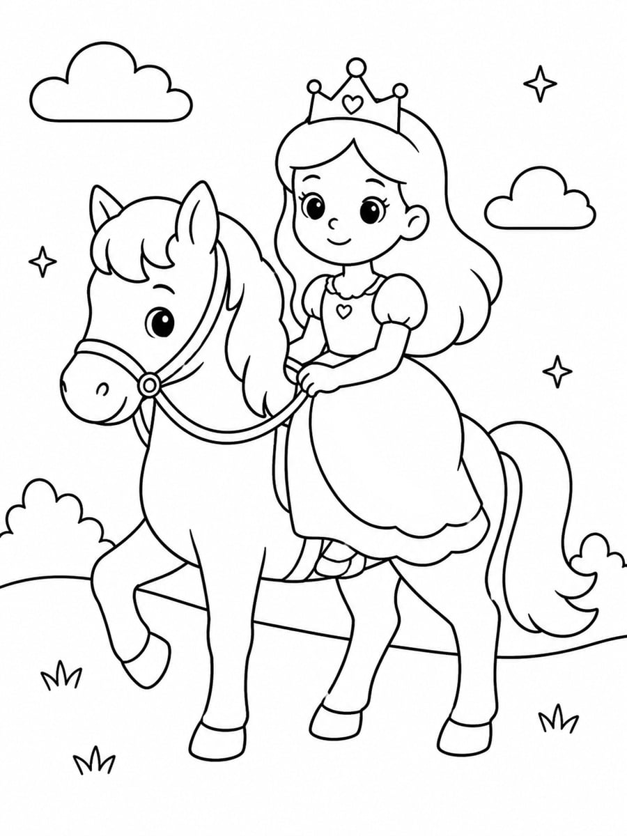 Coloriage princesse cheval