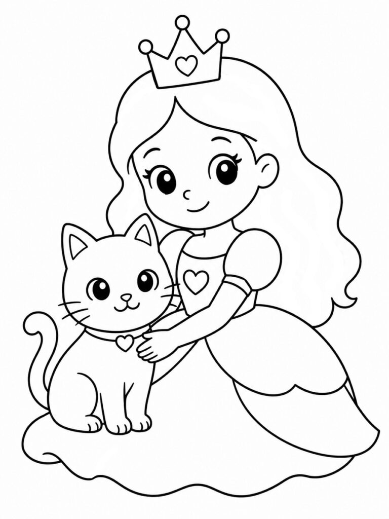 Coloriage princesse et chat
