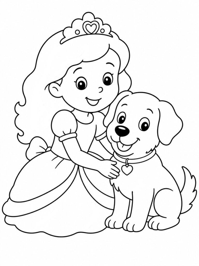 Coloriage princesse et chien