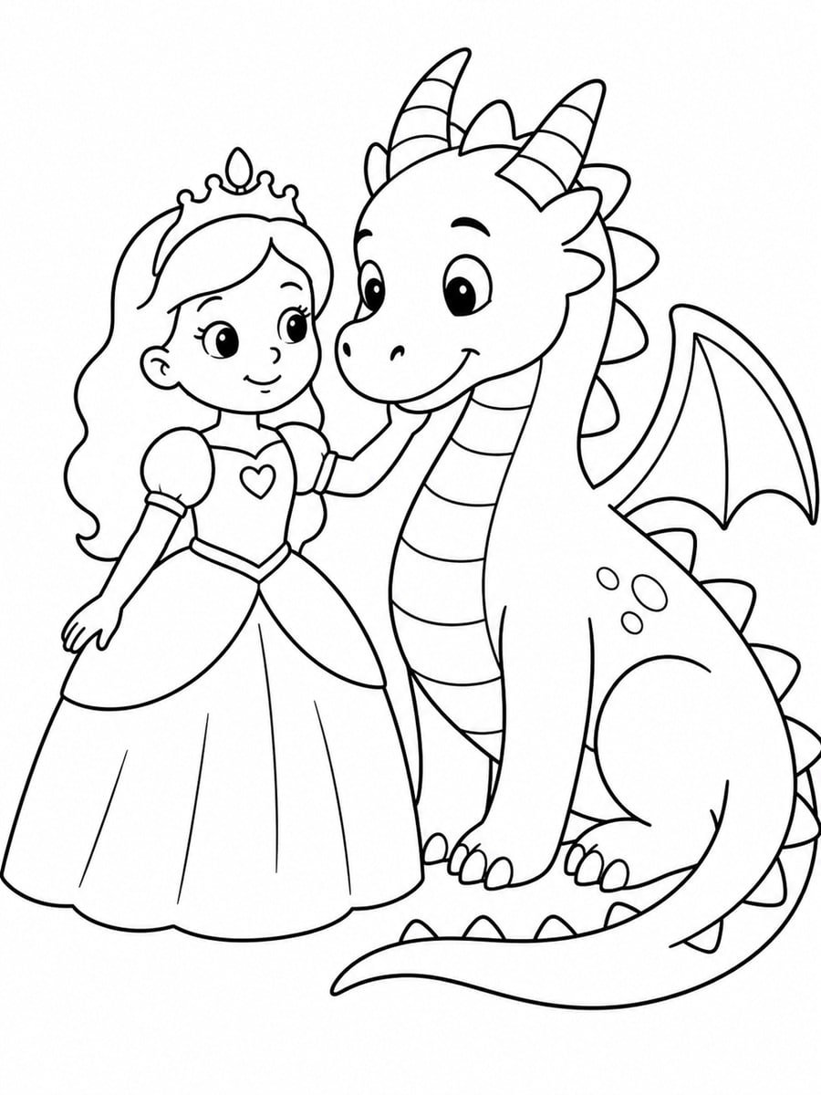 Coloriage princesse et dragon