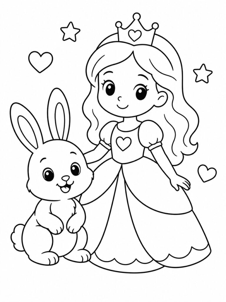 Coloriage princesse et lapin