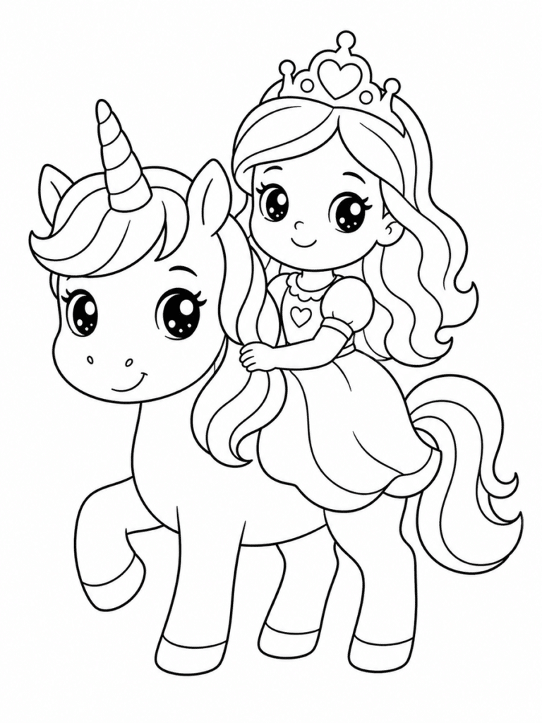 Princesse et licorne Coloriage princesse et licorne
