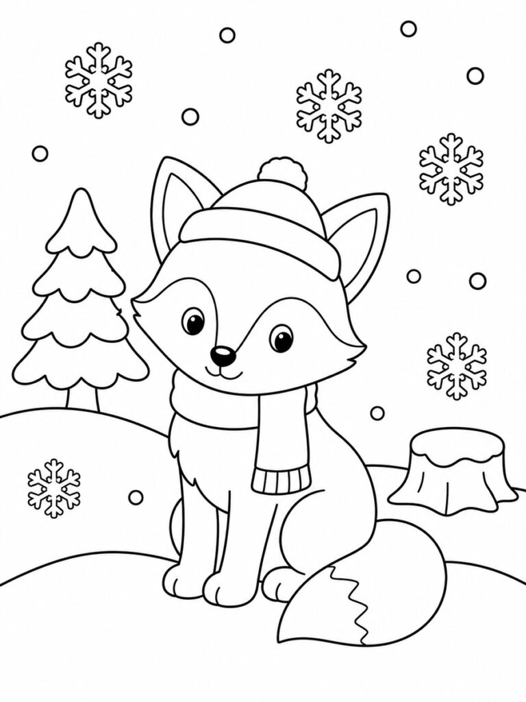 Coloriage renard hiver