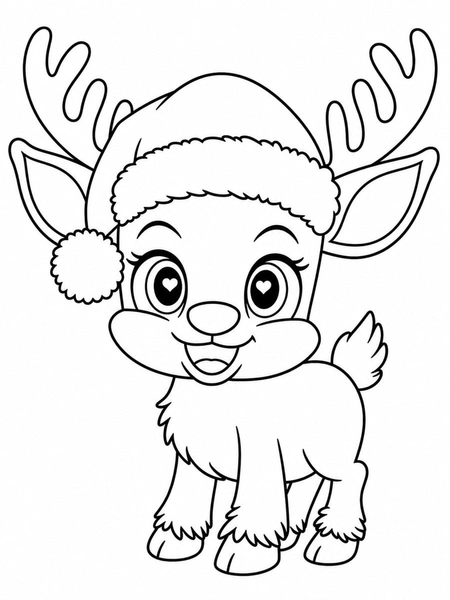 Coloriage renne de Noël kawaii