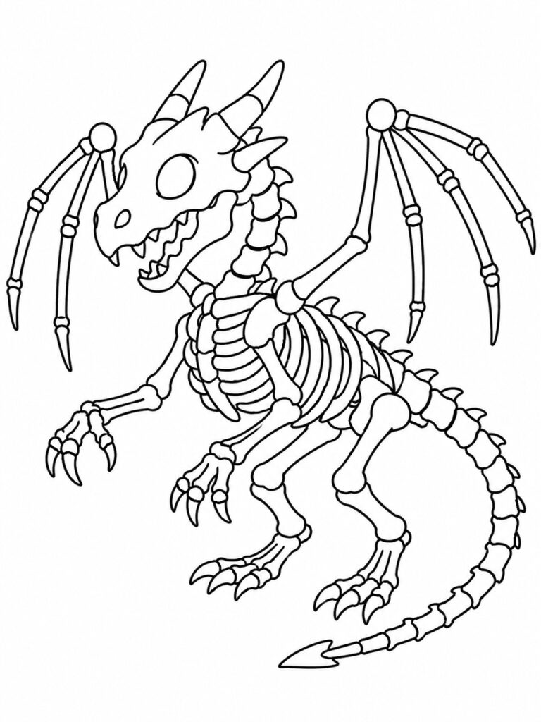 Coloriage squelette de dragon
