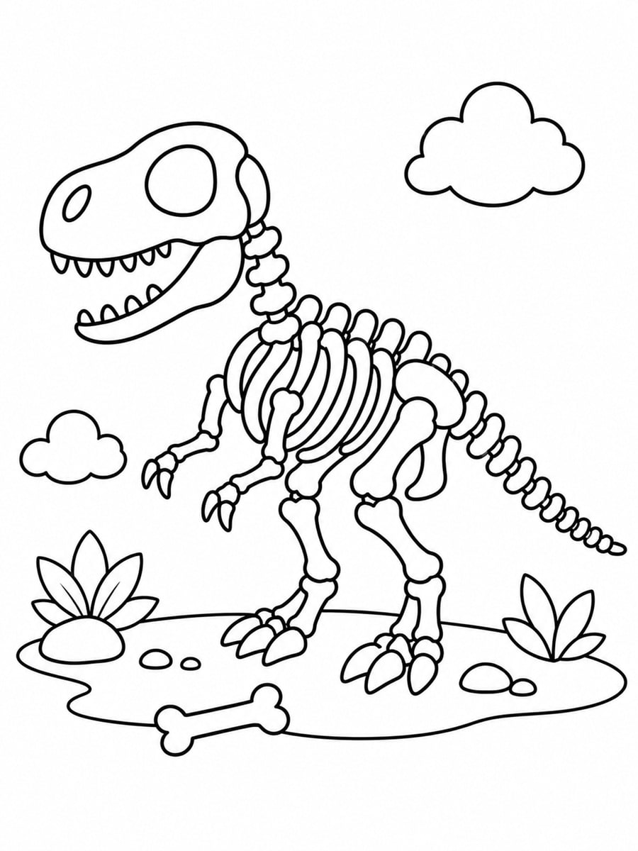 Coloriage squelette de dinosaure