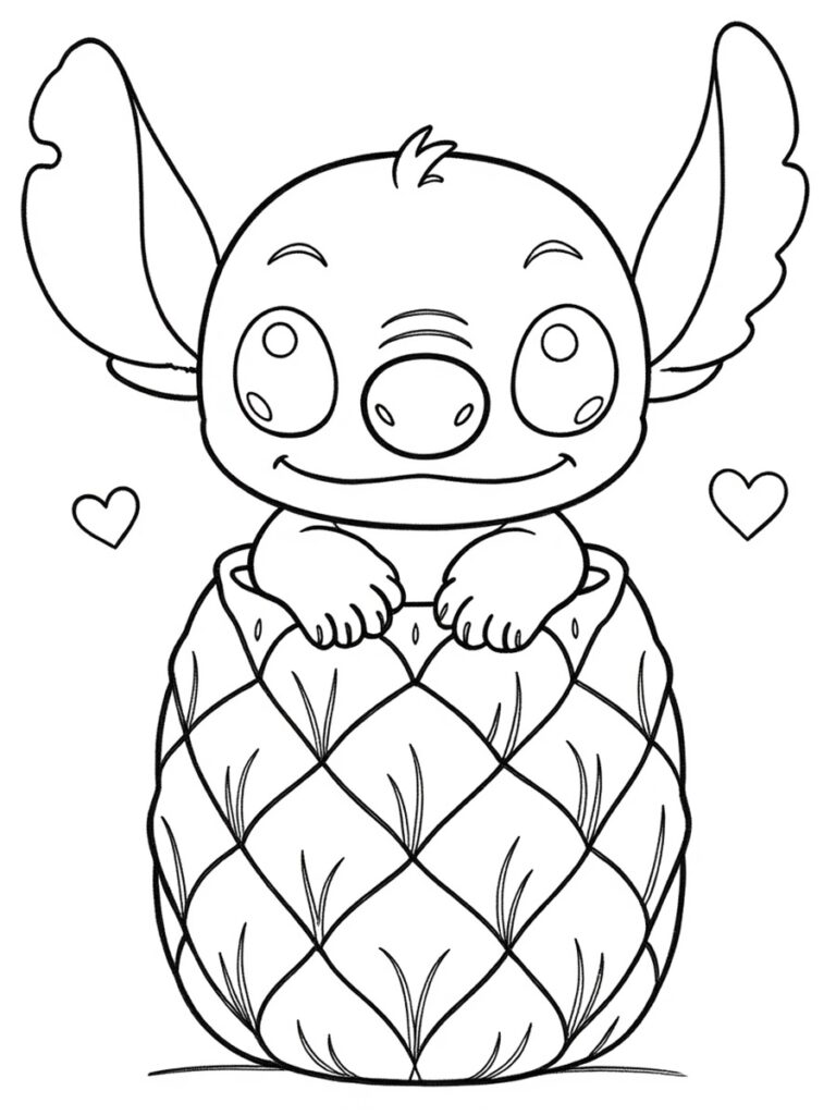 Stitch dans un ananas Coloriage Stitch ananas
