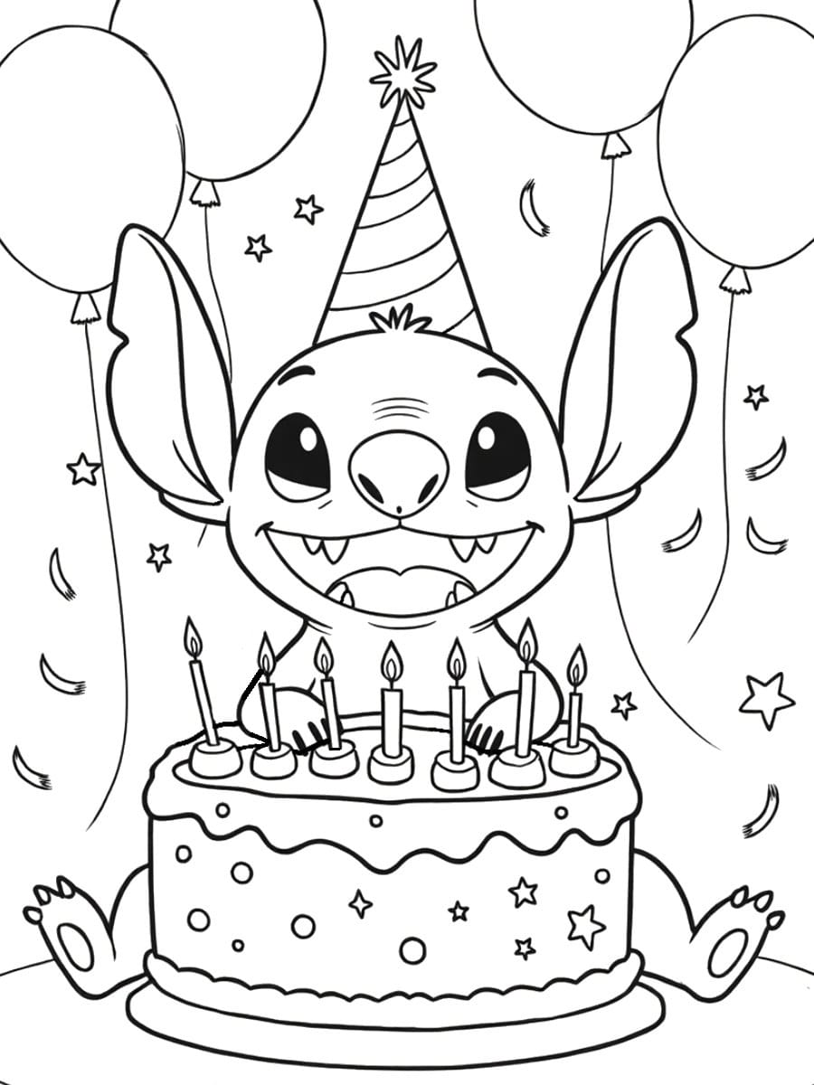 Coloriage Stitch anniversaire