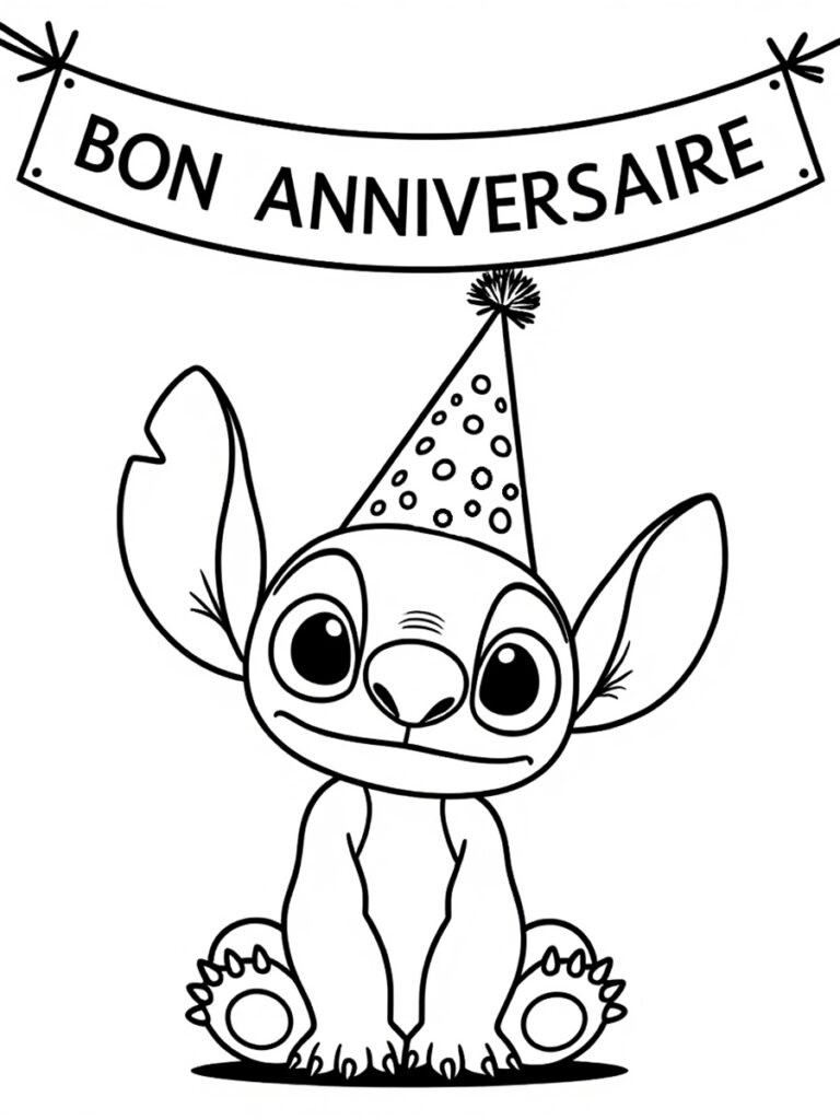 Stitch "bon anniversaire" Coloriage Stitch bon anniversaire