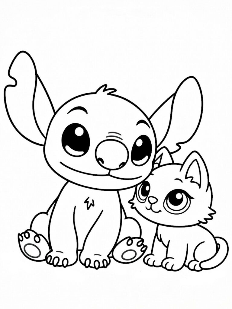 Stitch et chat Coloriage Stitch et chat