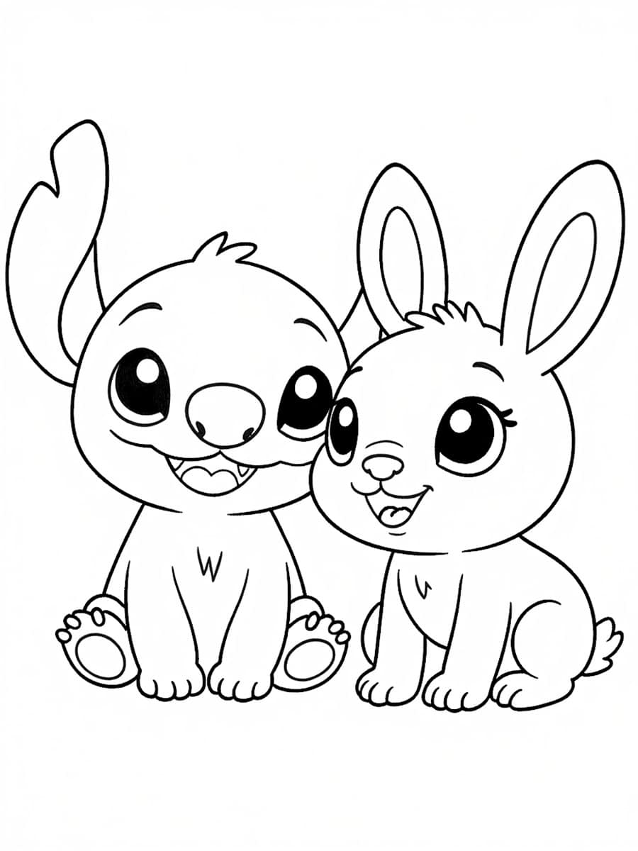 Coloriage Stitch et lapin