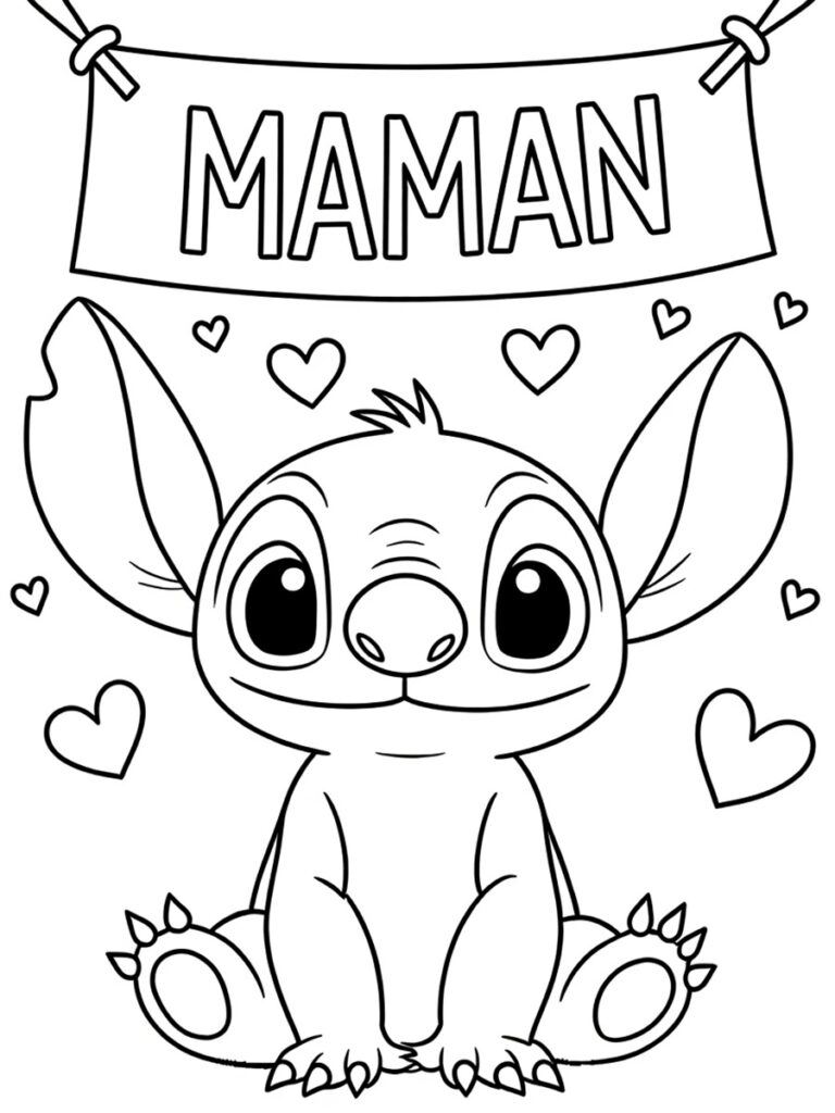 Coloriage Stitch fête des mères
