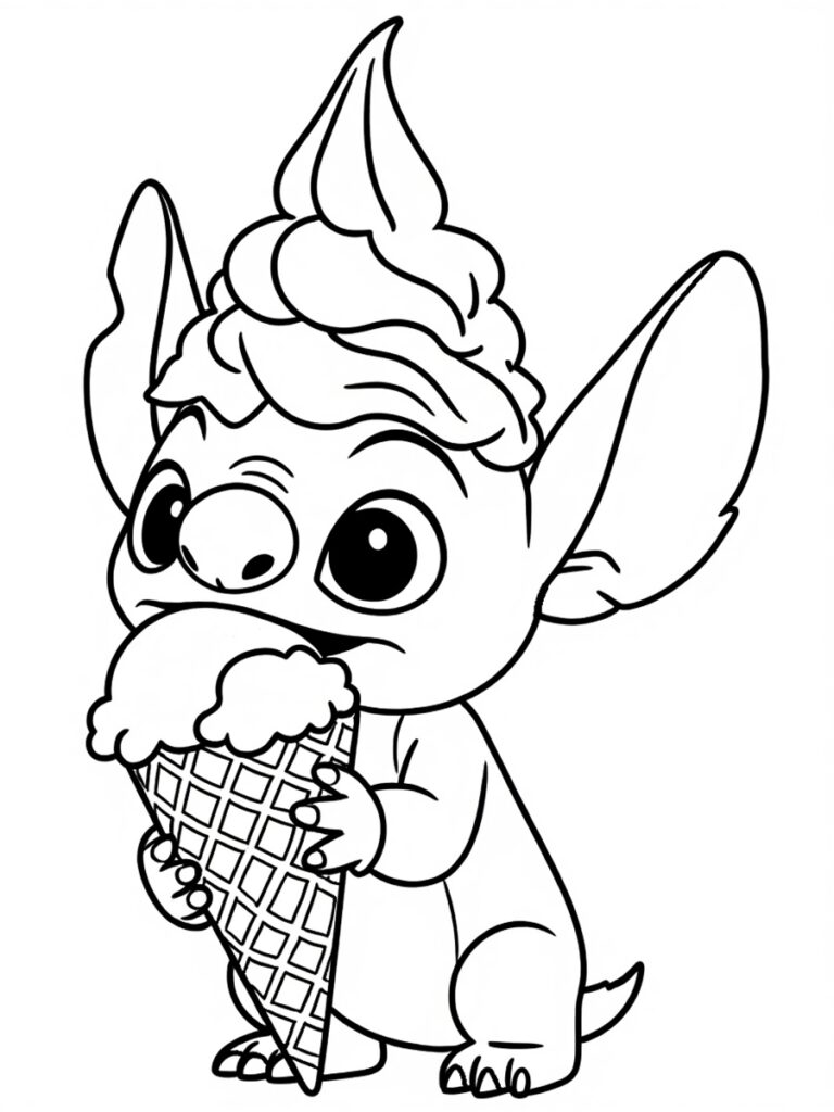 Stitch et glace Coloriage Stitch avec une glace