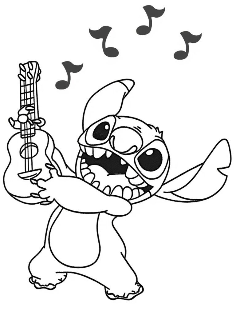 Stitch et guitare Coloriage Stitch guitare