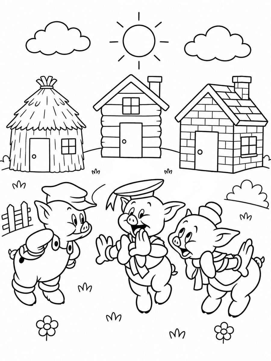 Coloriage les 3 petits cochons