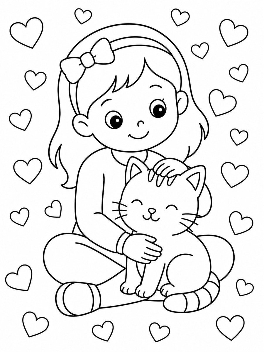 Coloriage chat et fille