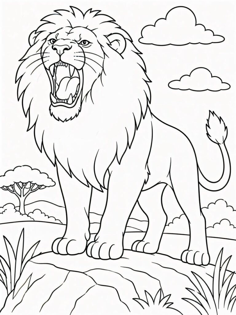 Coloriage lion qui rugit