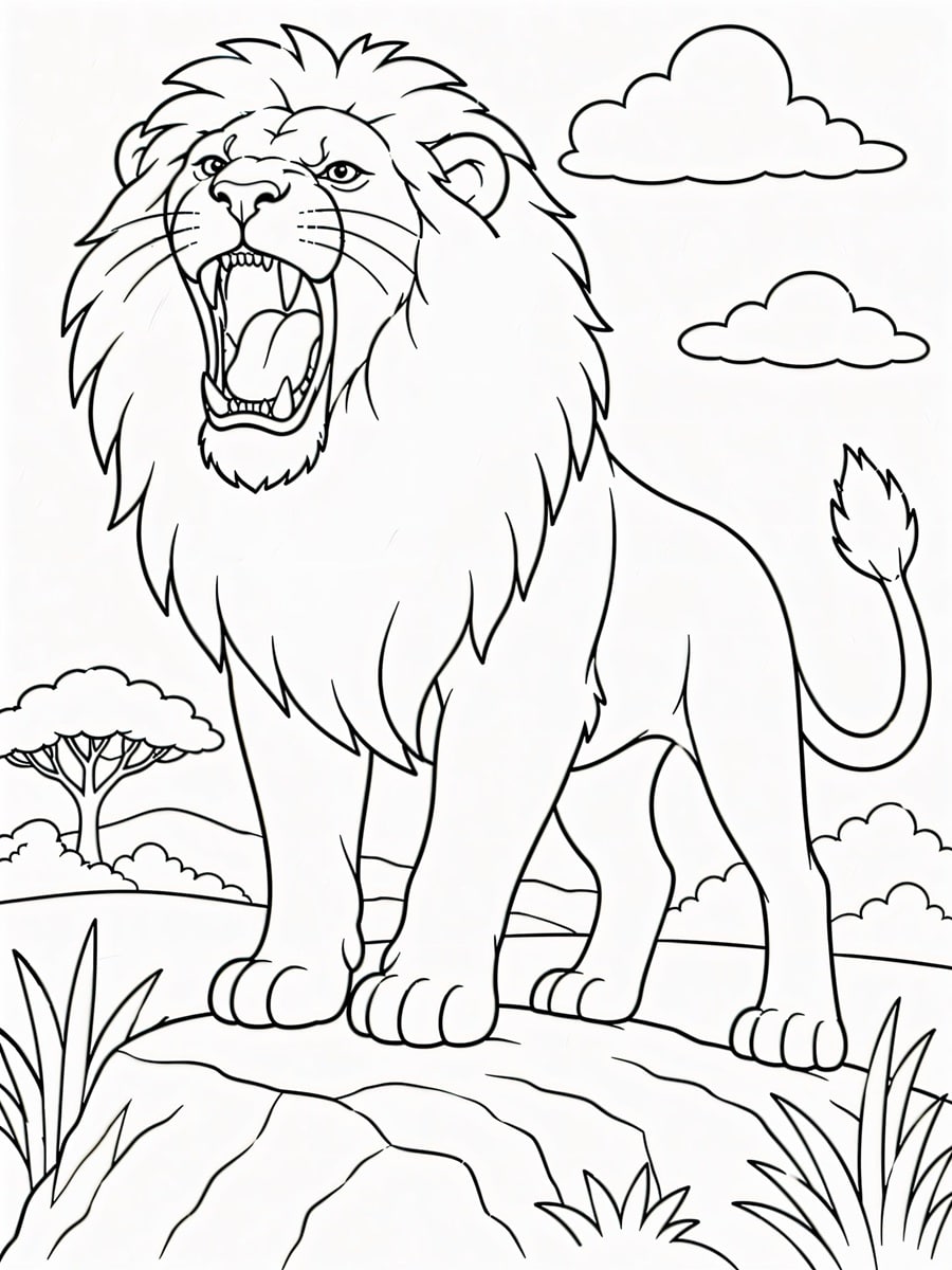 Coloriage lion qui rugit