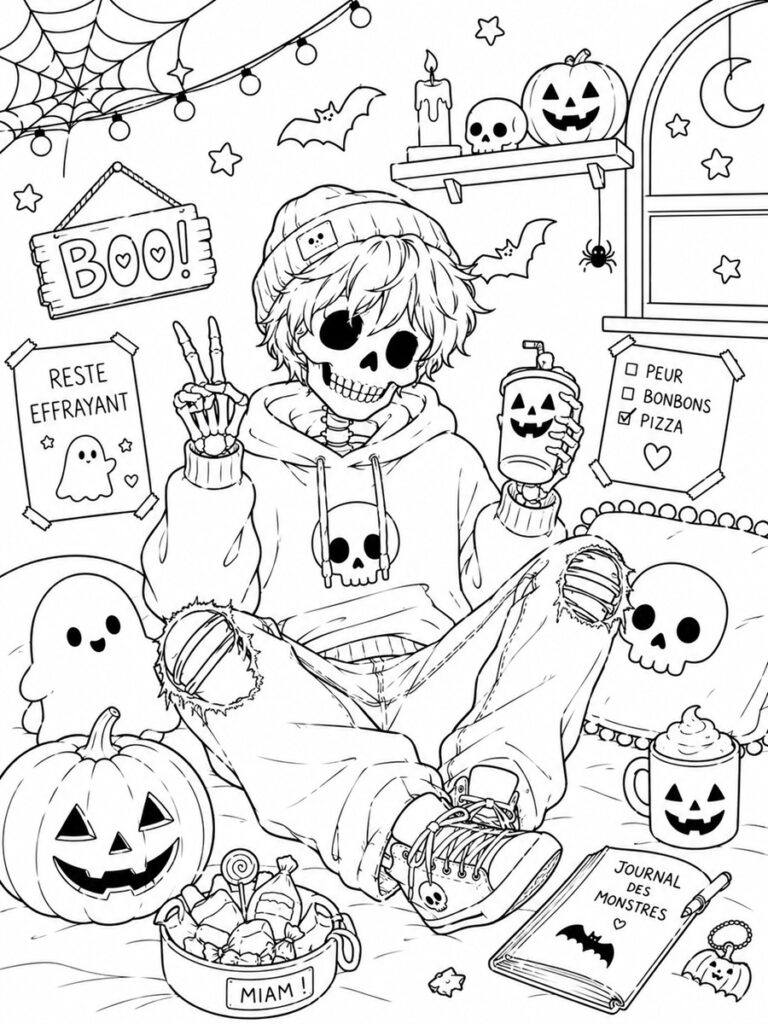 Squelette ado Halloween Squelette ado coloriage halloween