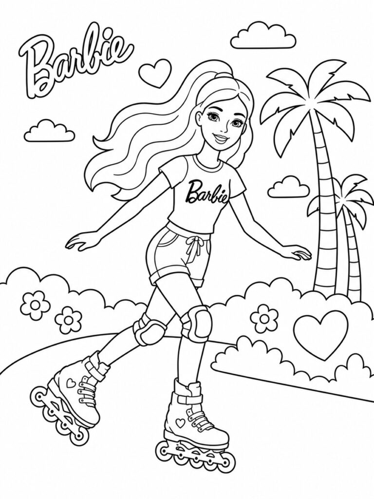 Coloriage Barbie en roller