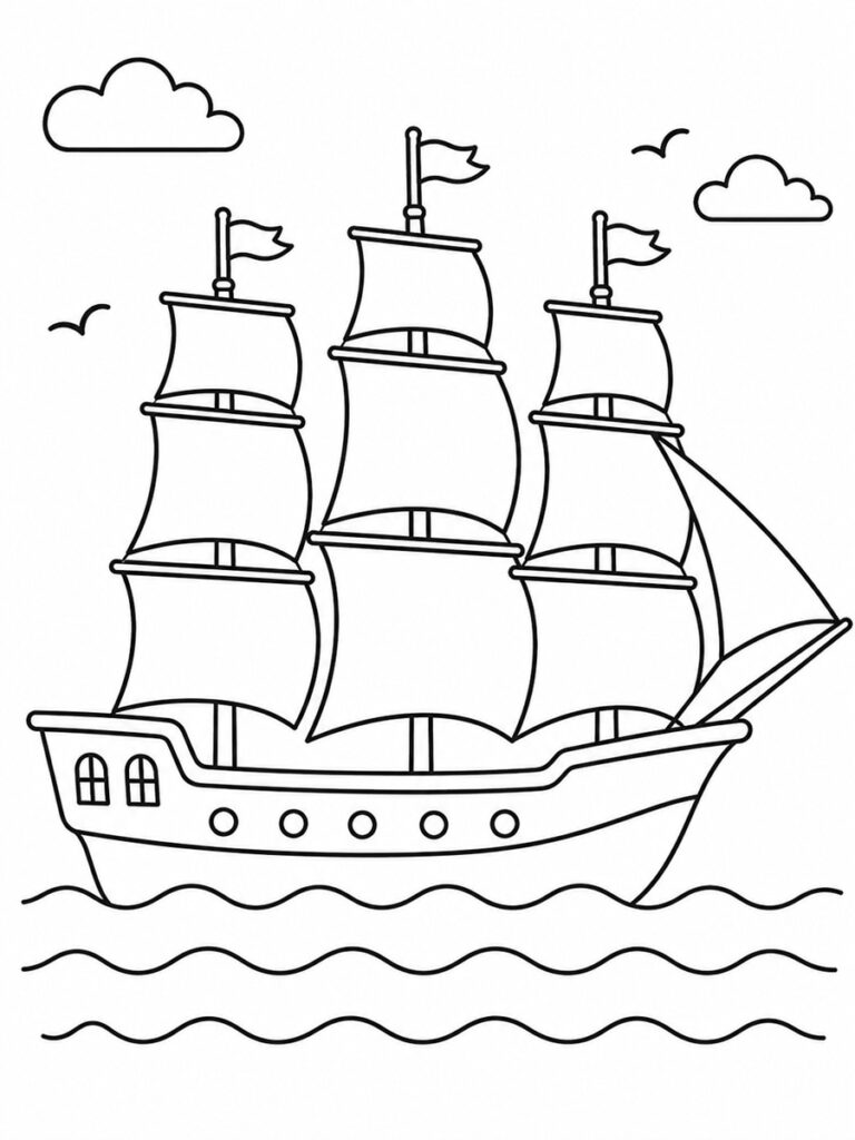 Bateau 3 mats Coloriage bateau 3 mats