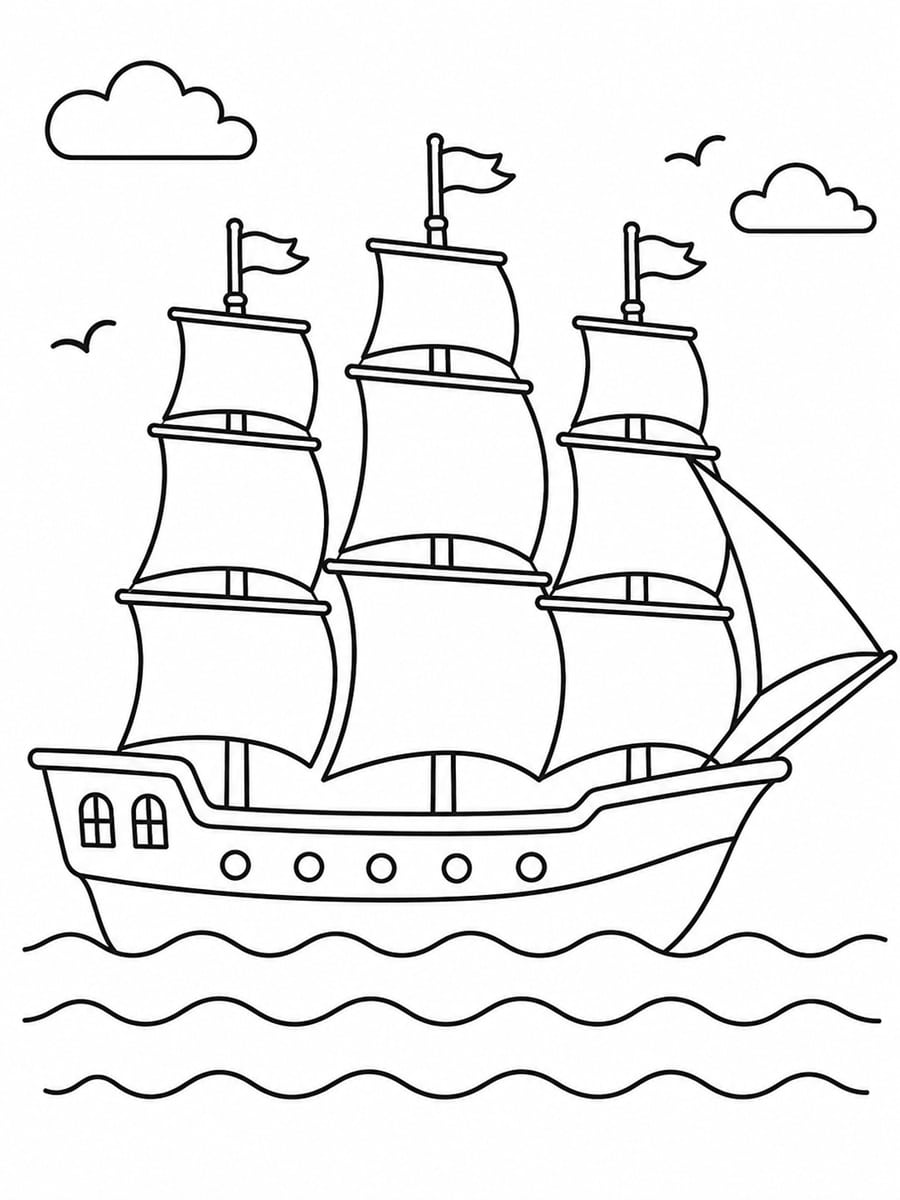 Coloriage bateau 3 mats
