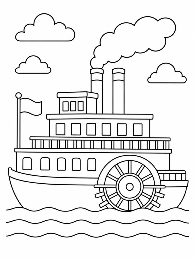 Bateau vapeur à aube Coloriage bateau vapeur à aube